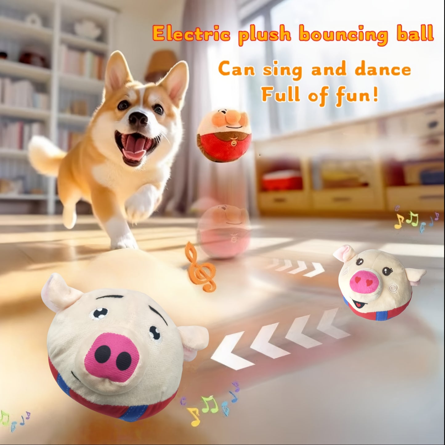 USB Rechargeable Interactive Plush Pig Dog Toy - Bouncy Talking Pet Play Ball with Vibrant Colors, Durable Plastic Design & Remote Control for All Breeds, Cute Animal Shape for Playtime Fun, Dog Ball Toy, Soft Textured Surface, Petsafe Material, Playful