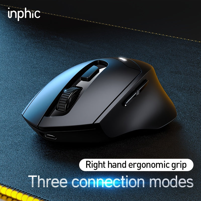 INPHIC DR01 wireless BT mouse rechargeable ergonomic office light sound suitable for laptops, and tablets universal new upgrade [three-mode power display flagship version]