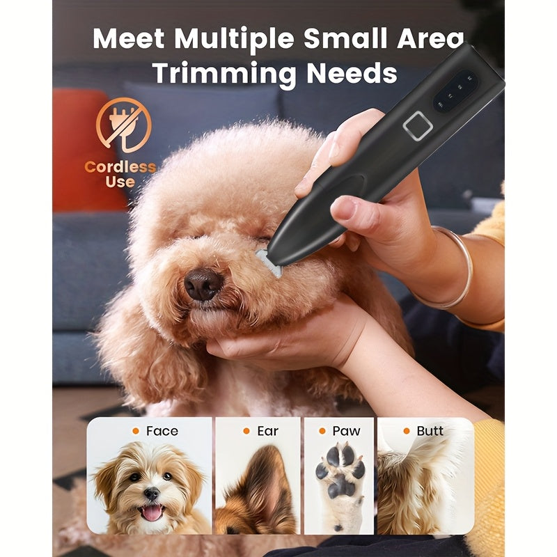 1pc Pet Grooming Scissors, Dog Grooming Set with Low Noise Dog and Cat Hair Clipper, Battery/USB Powered LED Light Multi-Part Trimming for Paws, Eyes, Ears, Face and Sensitive Areas Cordless Pet Hair Trimmer Professional Pet Trimmer