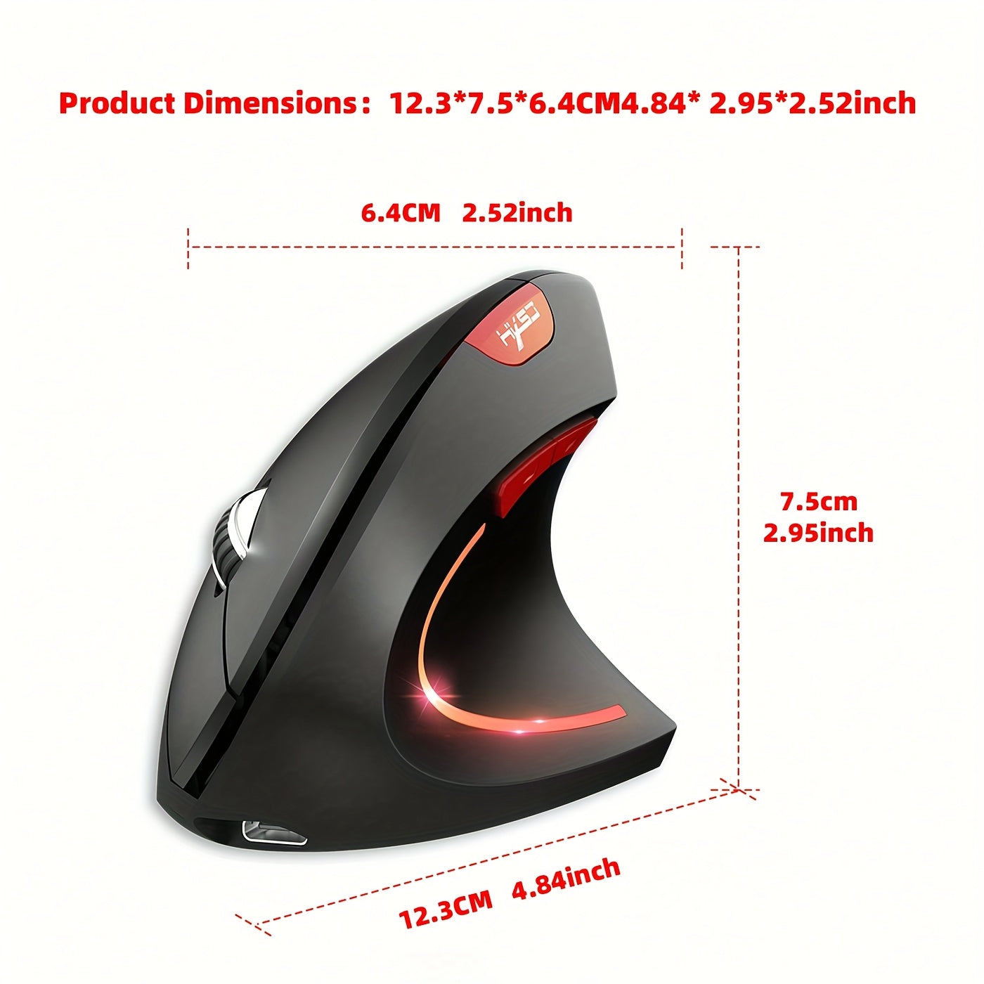 HXSJ Dual-Mode Wireless Mouse with 6 Buttons, USB 2.4G Plug and Play, Rechargeable Vertical Optical Mouse Suitable for Home and Office