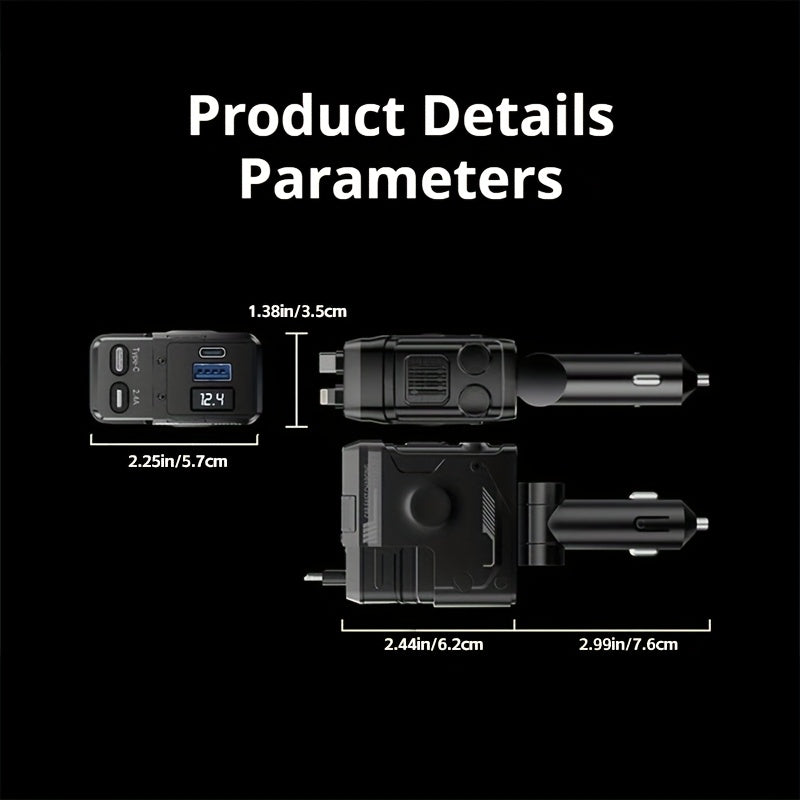 Mechanical Armored Vehicle Charger Car Charger Super Fast Charging Retractable Cord Multifunctional 120W Mech Screen Display Four-in-One Cigarette Lighter