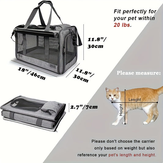 Soft-Edge Pet Travel Carrier for Medium Cats & Small Dogs - Foldable, Zipper Closure, Carry Handle - Ventilated Portable cat & dog cage - Lightweight & Sturdy for Vet, Airplane, Car, Home - Pet Safety Travel Bag, Dog Carrier for Small Dogs, Durable Polye