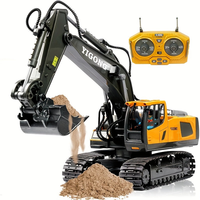 Remote Control Excavator Toy for Boys, for Kids 6 7 8 9 10 11 Year Old, RC Construction Toys with Metal Shovel, Lights, Sounds, 2.4Ghz, Turns 680 Degree - Bigger 1/18 Scale Toys