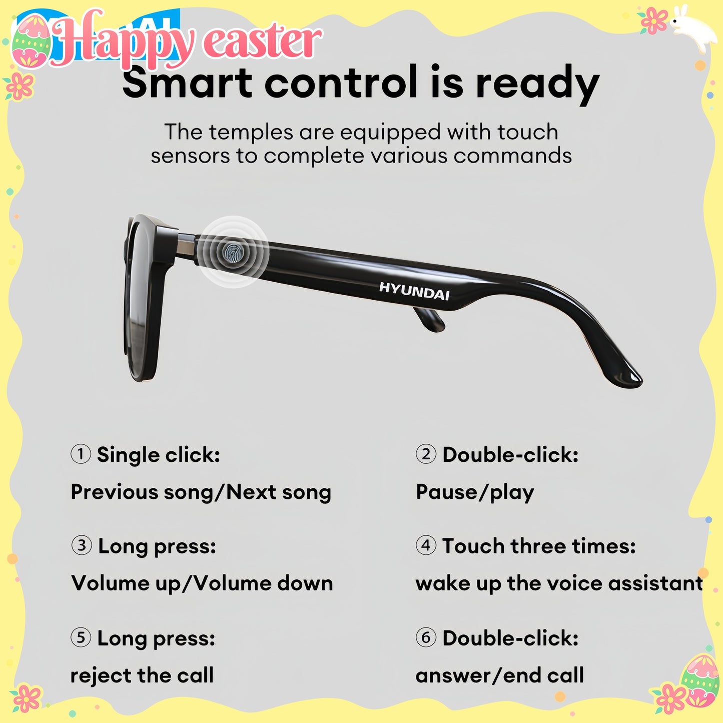 HYUNDAI AI Smart Glasses - Real-Time Translation, Voice Assistant, Multilingual Communication, Rechargeable Lithium Battery, Wireless, USB Charging, Non-Waterproof, Plastic Frame, Ideal for Calling and Communication, Communication Device|Modern Communica