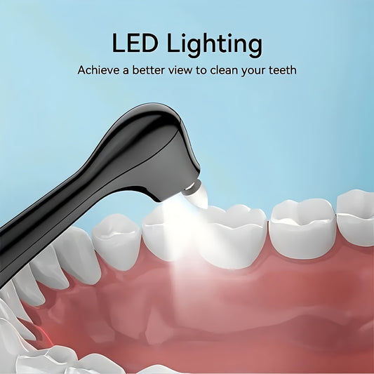 Tooth polisher with LED, rechargeable teeth cleaning set, 6 replacement polishing brush heads, 5 speed modes, perfect for birthday and holiday gifts, rechargeable