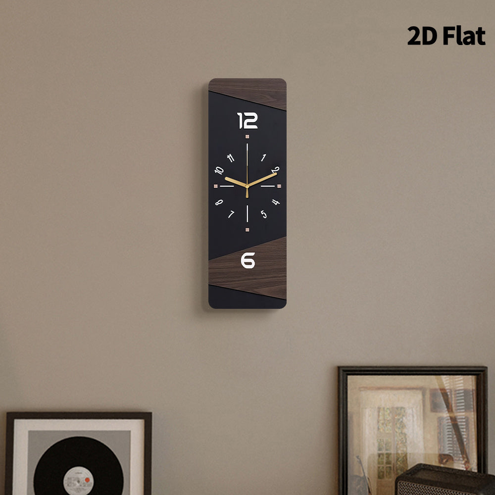1pc Ultra Quiet Quartz Movement 2D Flat Black Wall Clock with Wooden Design, Non-Ticking Sound for Living Room, Bedroom, Office, Kitchen, Cafe - Ideal Decorative Gift for Family and Friends, Clock Wall Decor