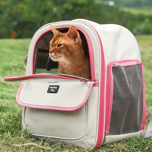 Customizable Pet Backpack with Breathable Mesh Sides, Large Open Design for Easy Access, Personalized Name & Blessing Options, 4 Colors Available, Portable Cat & Dog Carrier for Outdoor Use, Pet Carrier, Secure Zipper Closure