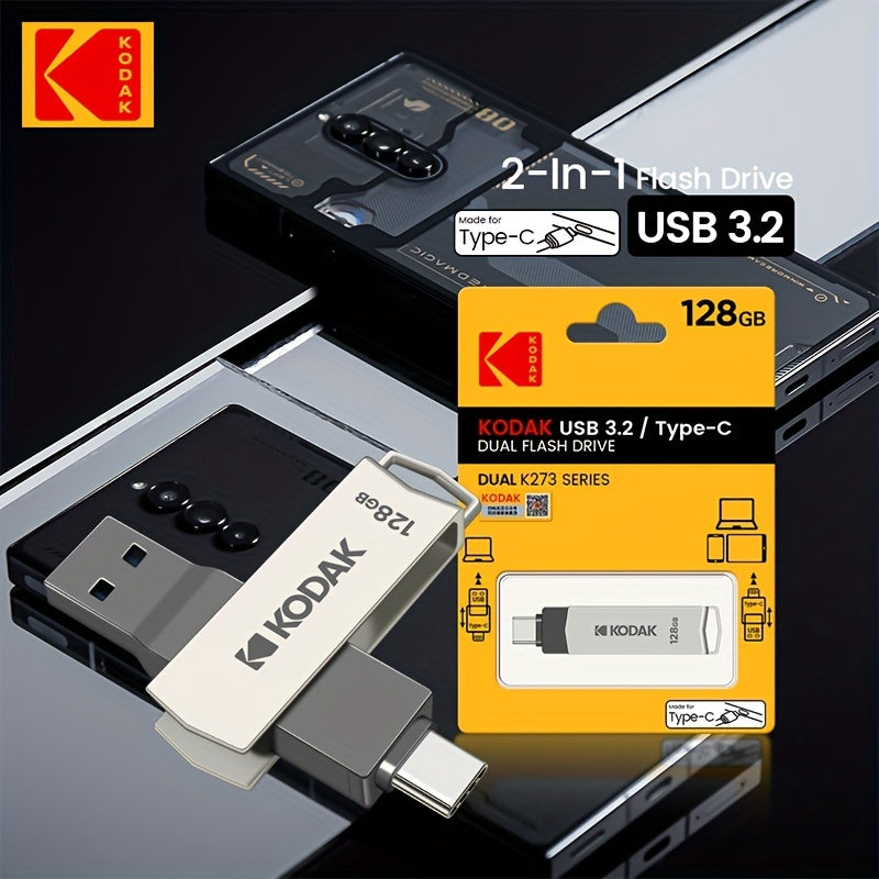 128GB USB 3.2 Flash Drive OTG by Kodak - High-Speed & Top-Quality for Macbook, Notebooks, Tablets & Smartphones!