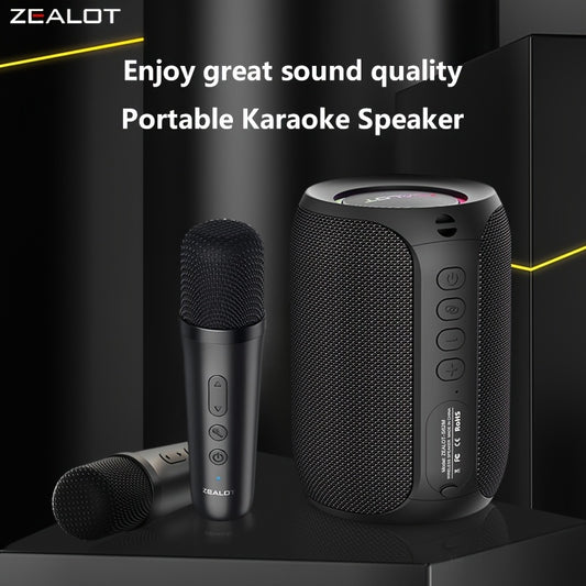 ZEALOT S62m Wireless Speakers with Two Wireless Microphones, Portable Subwoofer Speaker, Dual Pairing, 3600mAh Battery, 12 Hours Playtime Loud Stereo, Booming Bass. Charging Cable, Connect with Mobile Phone/Tablet/TV.