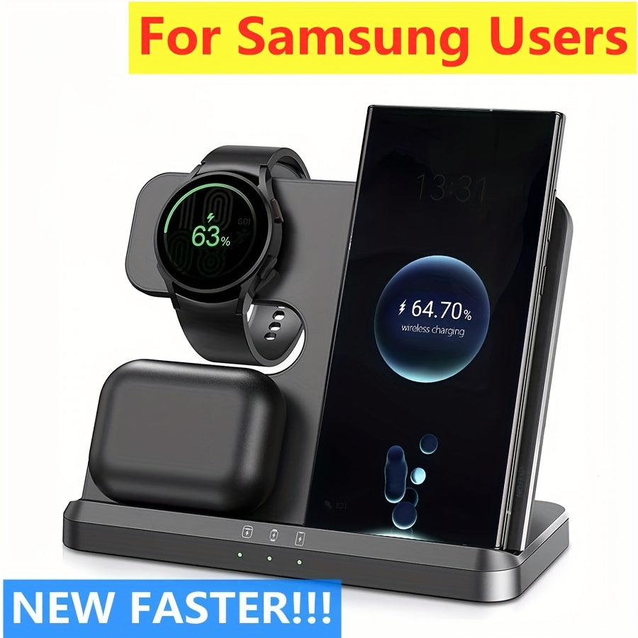 Wireless Charger Stand for 3in 1 Fast Charging Dock Station for FE 20 10 9 Z Flip Fold 6 5 4 3 Series for Watch 5 Pro/5/4/3/Active 2/1, Buds+/Pro/Live Desktop Wireless Chargers Mobile Phone Holder