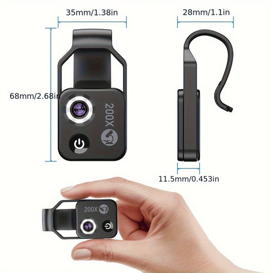 APEXEL 200X Magnification Microscope Macro Lens for Mobile Phone with CPL Filter & LED Light - Compatible with for iphone Huawei Xiaomi Most Smartphones, Portable Mini Magnifying Glass for Close-Up Photography, Detailed Inspection, LED Illumination, Comp