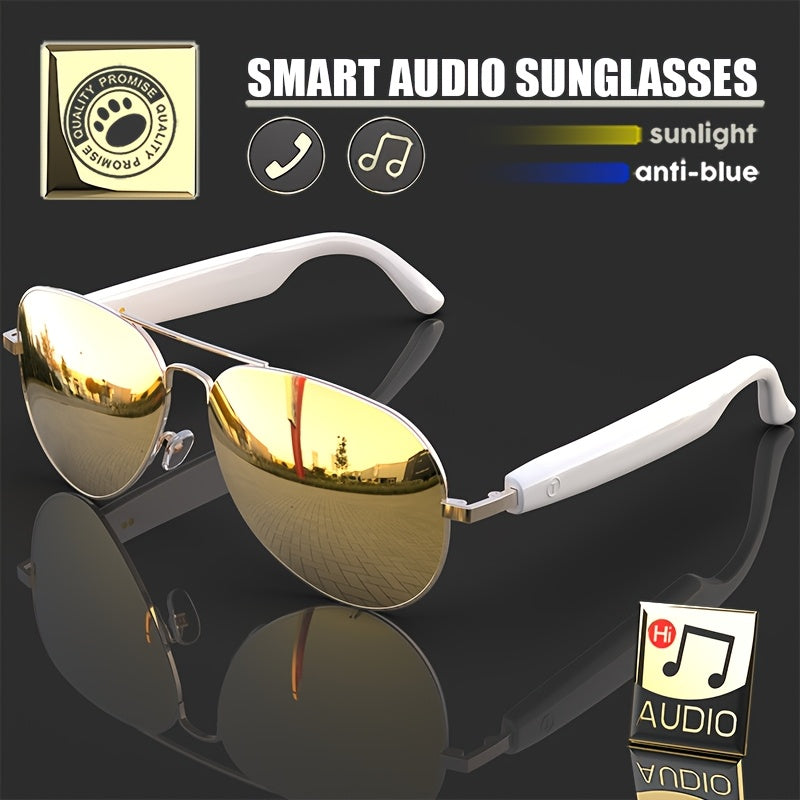 Men's Multi-Functional Smart Sunglasses with Built-in Battery, Voice Assistant, Music/Phone Calls & Touch Camera - Protection, Anti-Blue Light Lenses, Wide Frame (>139mm) - Valentine's Day/Mother's Day/Father's Day Gifts, Music Listening, Call Handling,