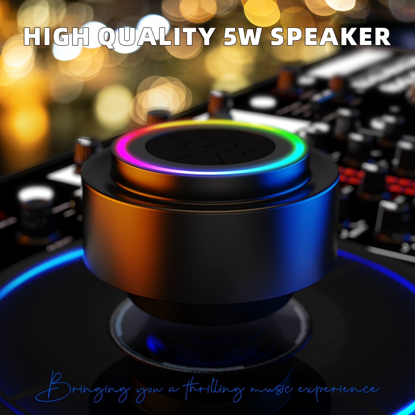 Bathroom Speaker with Built-in Mic, Voice Assistant Control, Hands-Free Calling, TWS Sync, 5W High-Power Portable Sound, Rechargeable Battery, Strong Suction Cup Mount, RGB Lighting Effects, USB-C Charging - Perfect for Shower, Bathtub, Outdoor Adventure