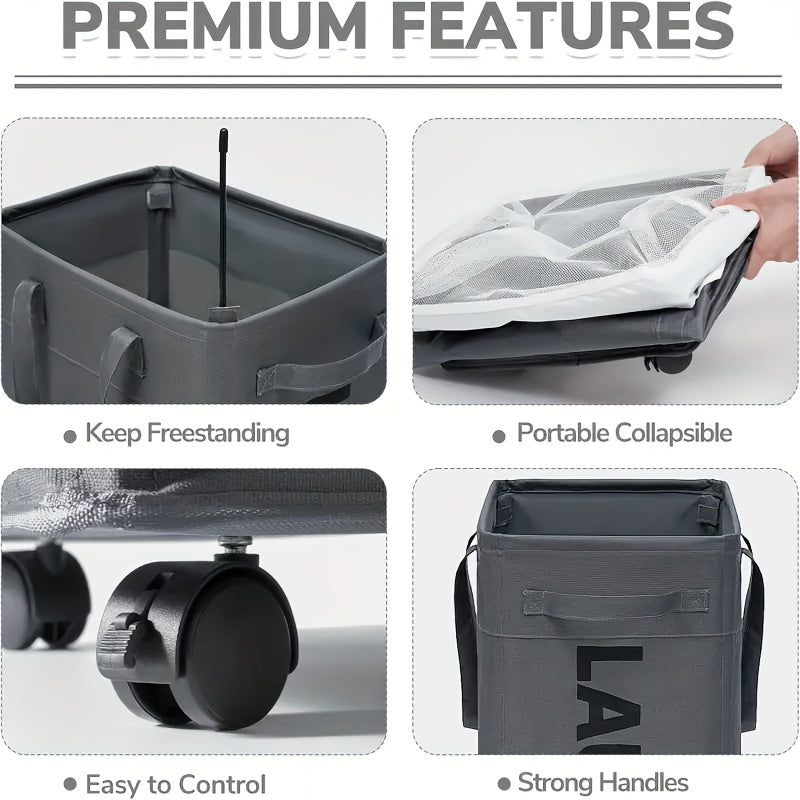 Wheeled Laundry Basket for Convenient Clothes Storage with Four Wheels and Carrying Handle, Laundry Hampers