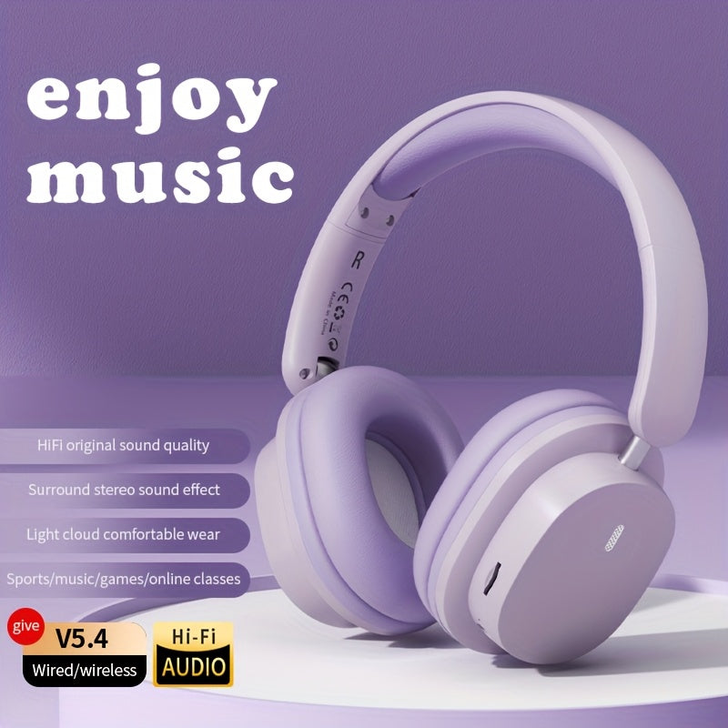 Foldable Wireless Headphones Wireless 5.4 with Hi-Fi Audio, Comfortable Ergonomic Design, Battery Life & USB-C Charging for Sports, Gaming, Online Classes - Lavender, Wireless Headset, Sports Earbuds, Portable Audio Gear, Soft Ear Tips