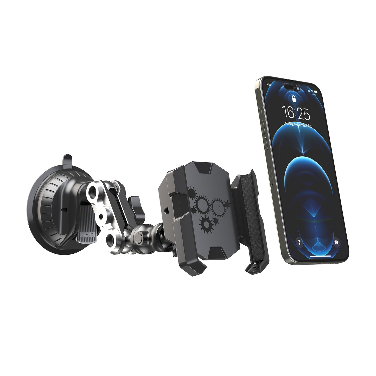 LRBH Aluminum Alloy Car Phone Mount with Adjustable Suction Cup & Metal Clamp Arm, 360° Rotatable Strong Grip for Video Recording, Vlog Shooting, Hands-Free Car Accessories, Car Phone Holder Mount, Geometric Pattern Design, Robust Materials