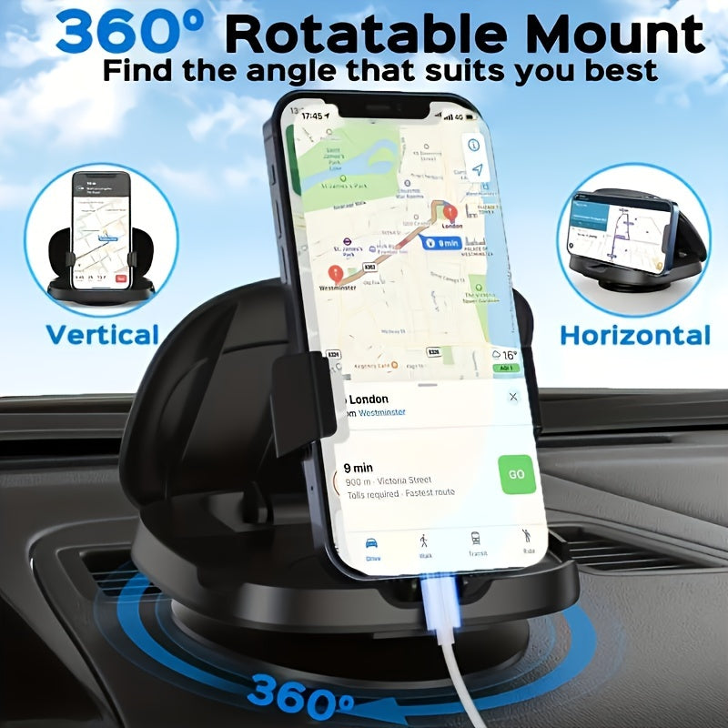 [Secure Anti-Slip Rotatable Mount] 360° Rotatable ABS Car Phone Holder - Dashboard Mount, Waterproof, Universal Vehicle Smartphone Cradle with Rectangle Shape, Auto-Compatible - Multi-Angle View, Secure Anti-Slip Grip, Rotatable Mount Feature