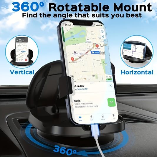 [Secure Anti-Slip Rotatable Mount] 360° Rotatable ABS Car Phone Holder - Dashboard Mount, Waterproof, Universal Vehicle Smartphone Cradle with Rectangle Shape, Auto-Compatible - Multi-Angle View, Secure Anti-Slip Grip, Rotatable Mount Feature