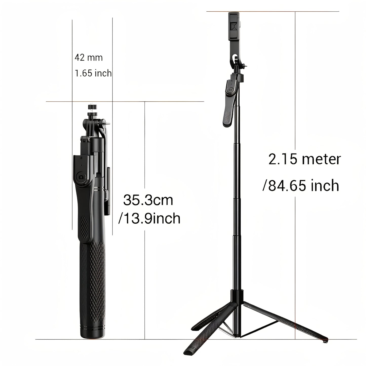 Wireless Remote Selfie Stick Tripod, 84.65-Inch Extendable Pole, Compatible with iPhone & Samsung, Expandable 360° Phone Holder (No Fill Light Included)