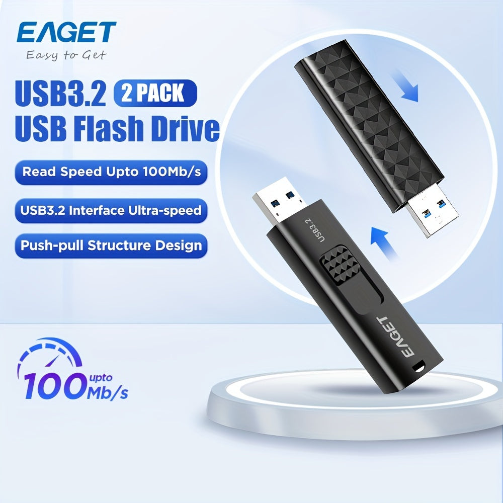 2pcs EAGET high-speed USB3.2 Flash Drive, 128GB/64GB 32GB USB Memory USB Pen, High Speed Thumb Drives, Push-Pull Design Jump Drive for PC Laptop Computer External Data Storage
