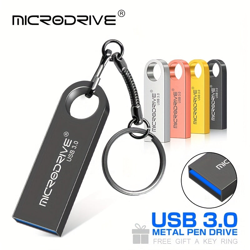 MicroDrive E9 3.0 High-Speed USB Flash Drive - 16GB, 32GB, 64GB, 128GB Metal Flash Drive with Metal Shell & Sand Art Design, 4K Ultra HD Video Support, USB-C & Micro USB Ports for PC, Laptop, Smartphone, Tablets, Multifunctional Data Storage, Versatile C