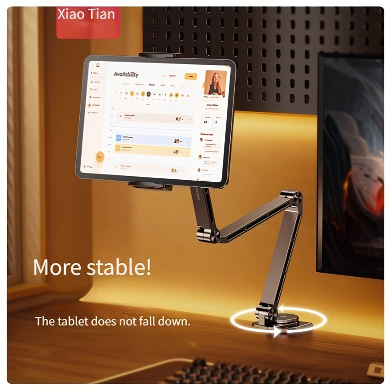 XiaOtian Adjustable Aluminum Tablet Stand - 360° Rotating, Foldable Desk Mount for iPad & More, Multi-Angle Tilt, Stable Lightweight Design for Office & Home Use, iPad Desk Mount