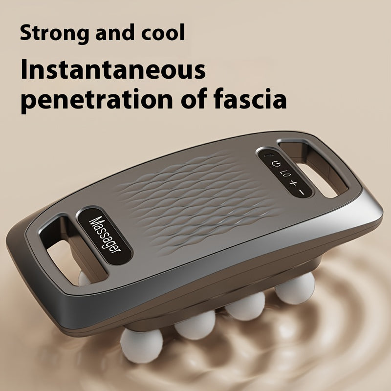 A Ten-Head Fascia Gun with Large Massage Heads, a Powerful Motor, a Sturdy Exterior, a Lightweight Design, a Comfortable Handle, Nine Intensity Levels, a Noise-Reducing Mechanism, Suitable for All Body Parts