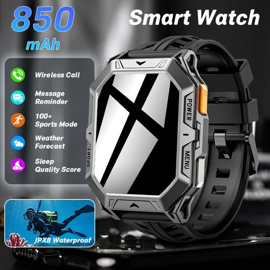 LIGE Men'S 2025 Smartwatch - IPX8, 2.13-Inch AMOLED Display, 100+ Sport Modes, Wireless Calls, 850mAh Battery, Compass, Compatible with for iphone/Android, USB Rechargeable, Durable Design - Ideal Gift for Him, Smart Fitness Tracker, Sleek Watch Design,