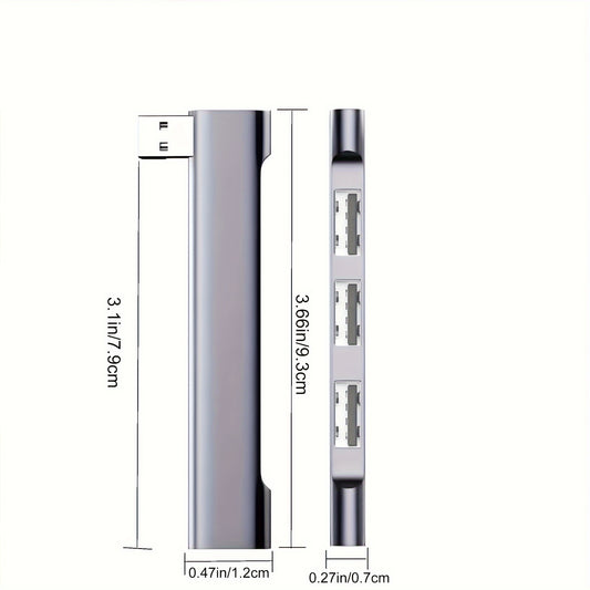 4-Port Mini USB 3.0 Hub, Portable Aluminum USB Expander for Laptops, PCs, MacBooks - Supports Flash Drives, Printers, Cameras, Keyboards, Mice - Plug & Play, Durable Design, Multiport Adapter|Sleek Metallic Finish|Highspeed Performance