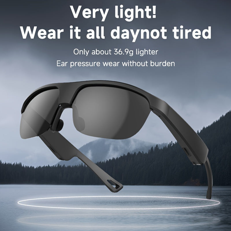 Wireless Wireless Glasses Headphones - USB & Battery Powered, Black Frame, Ideal for Sports & Driving, Music Playback, Hands-Free Calls, Comfortable Earphones with Active Noise Cancellation, Sport Headphones | Sleek Black Frame | USB Charging Headphones