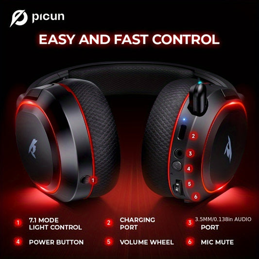 Wireless Gaming Headset with 7.1 Surround Sound, 2.4GHz USB Wireless Gaming Headphones, 100H Battery, Wireless 5.4, ENC Noise Canceling Mic, RGB Light, Wireless Headset for PC PS5 PS4 Mac Switch