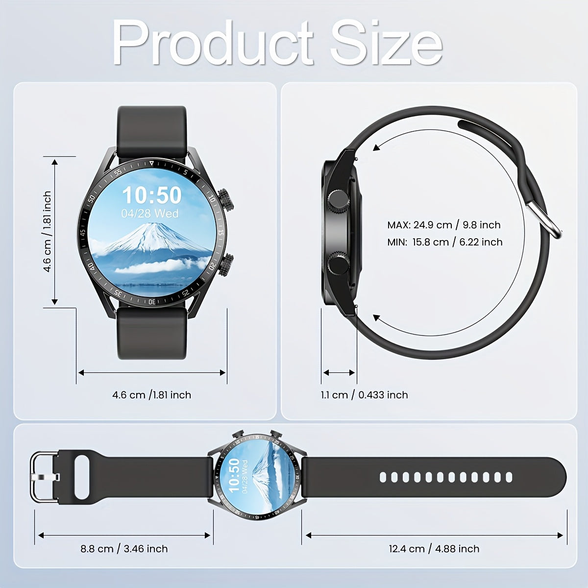 Sports business Men's smart watch, 3.68 cm HD display, sports watch for iPhone and Android, alloy body, wireless call, multiple sports modes, sedentary reminder and other features, suitable for friends, couples, husband and wife gifts