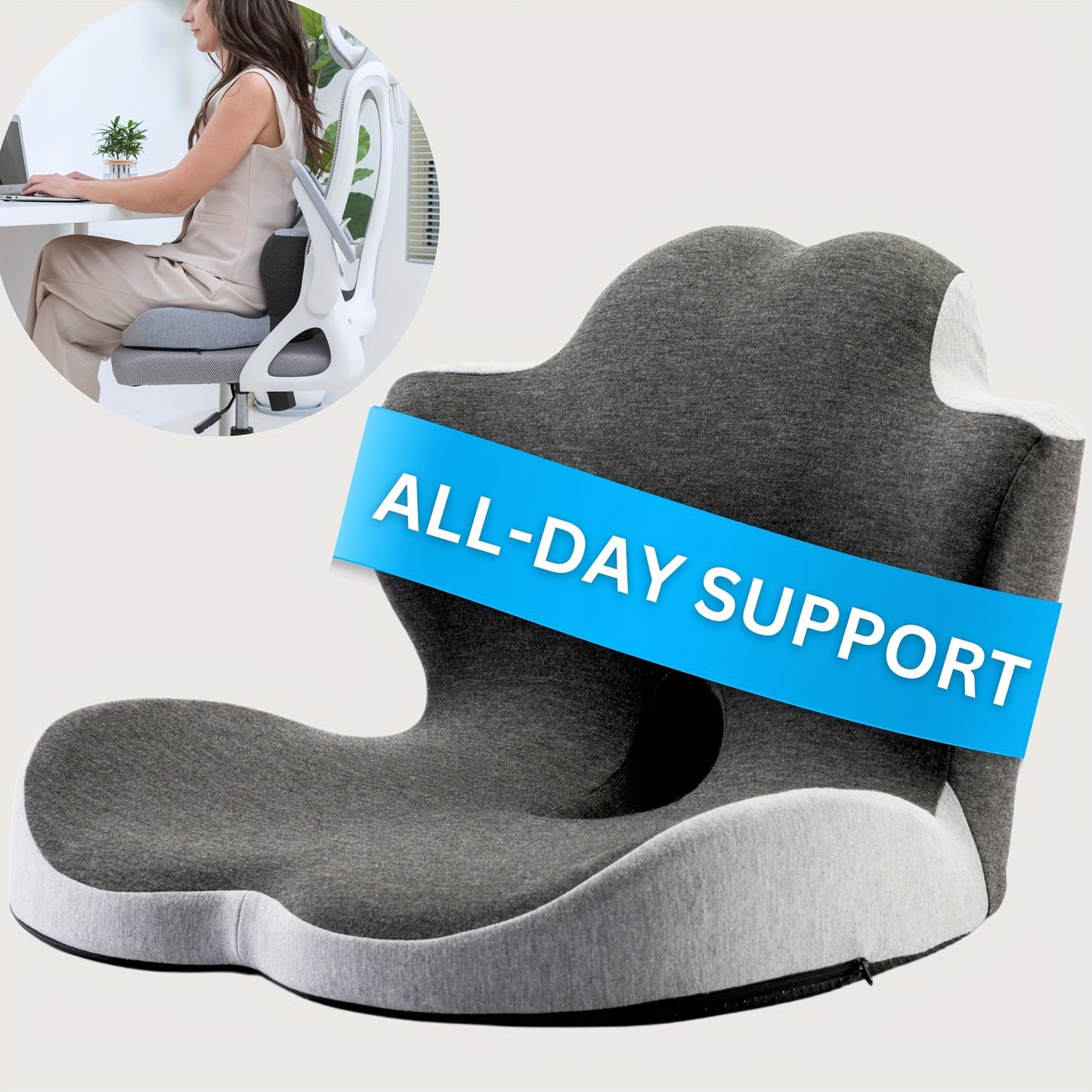 A Seat Cushion with a Backrest That Effectively Supports The Lower Back, Providing Comfort And Breathability. The Central Control Area Is Designed to Relieve Pressure on The Tailbone, Making It Suitable for Office Chairs And Car Seats. It Is Made from Br