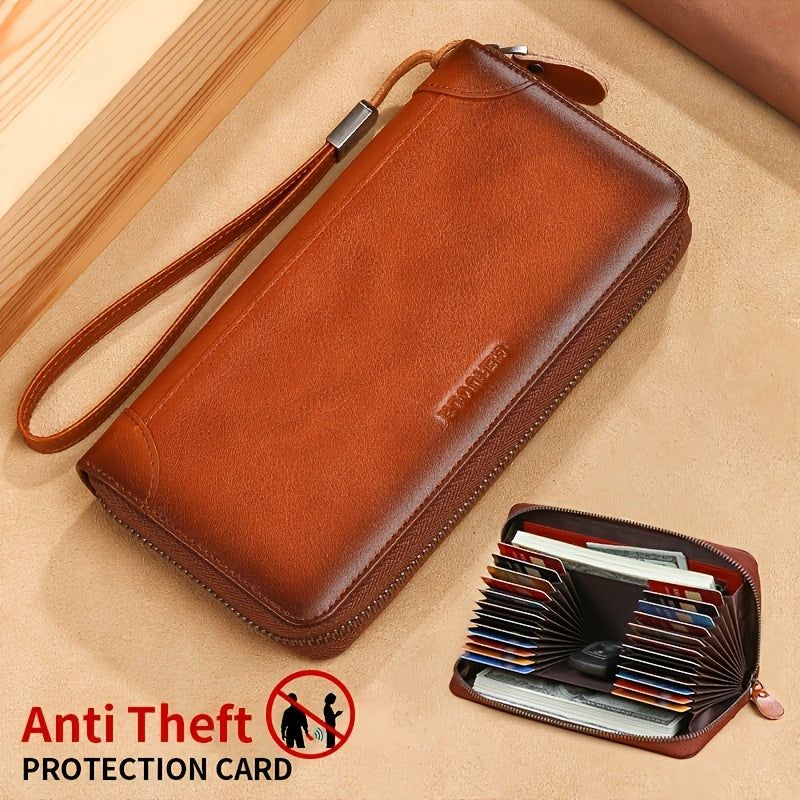 1 Women's Genuine Genuine Leather Long Wallet Large Capacity, Multi-Card Slots Top Layer Cowhide Genuine Genuine Leather Phone Purse Clutch Multifunctional Bag with 24 Card Slots and 2 Bill Compartments Including Car Key Slot Suitable for Couples' Gift G