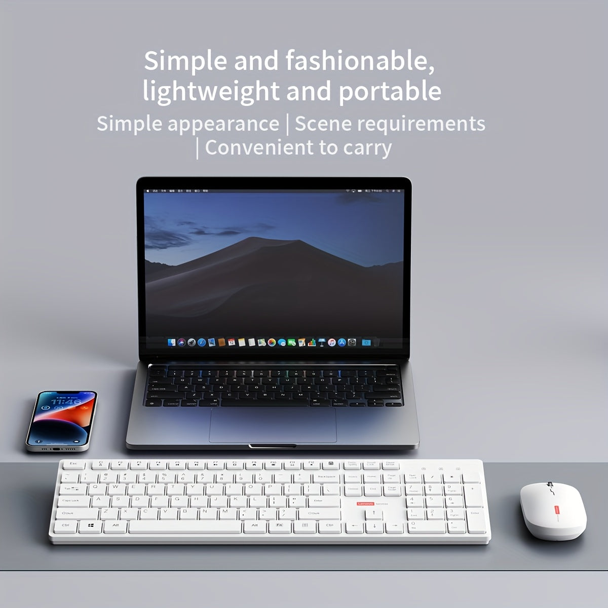 For Lenovo Wireless Keyboard and Mouse Set, Lightweight Portable Business Office Desk and Laptop Tablet Universal 105-Key Slim Durable Minimalist Style 2, 4G Connection