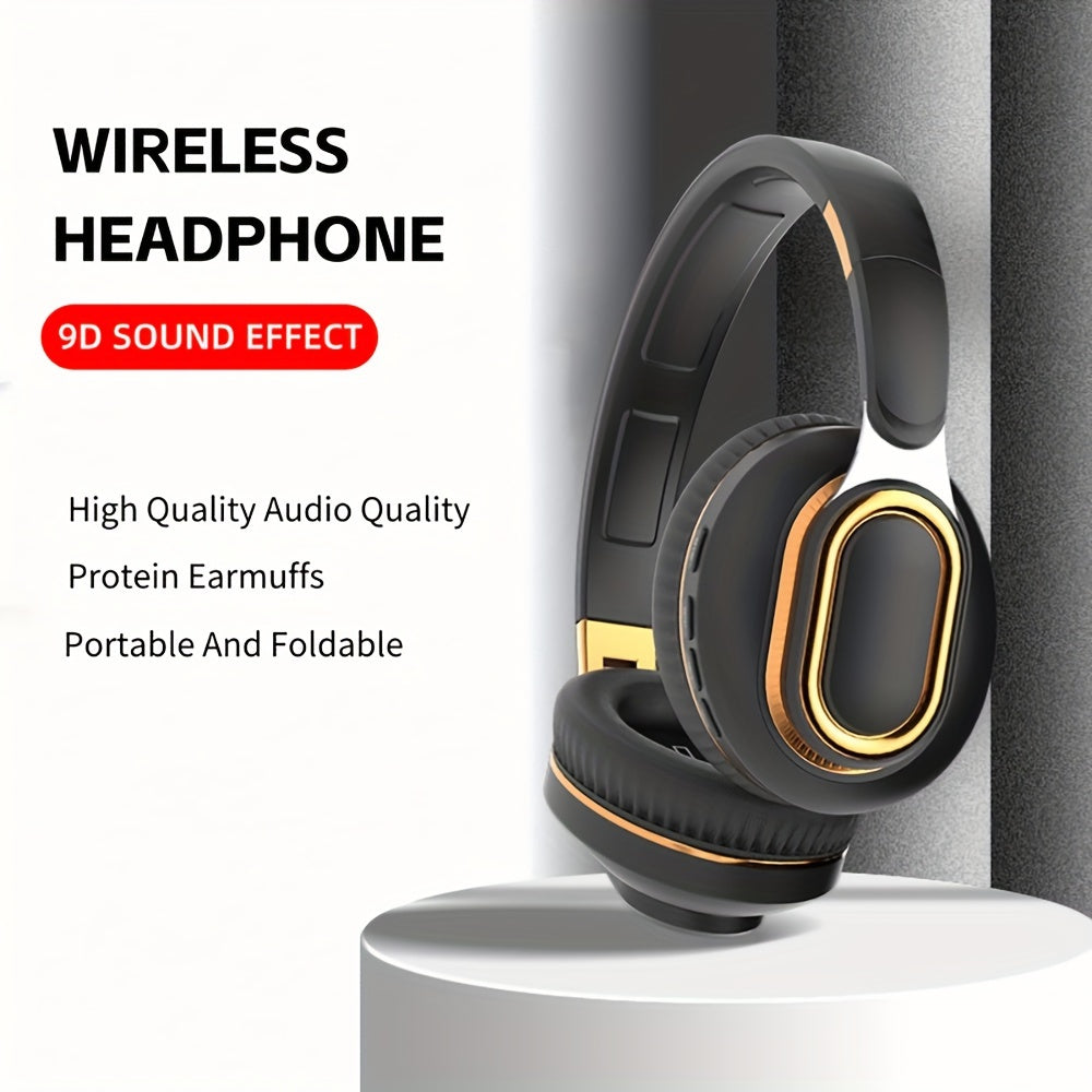Noise-cancelling wireless headphones with button volume control, condenser microphone, 16-hour playback time, suitable for sports use - non-High Quality plastic material, foldable design