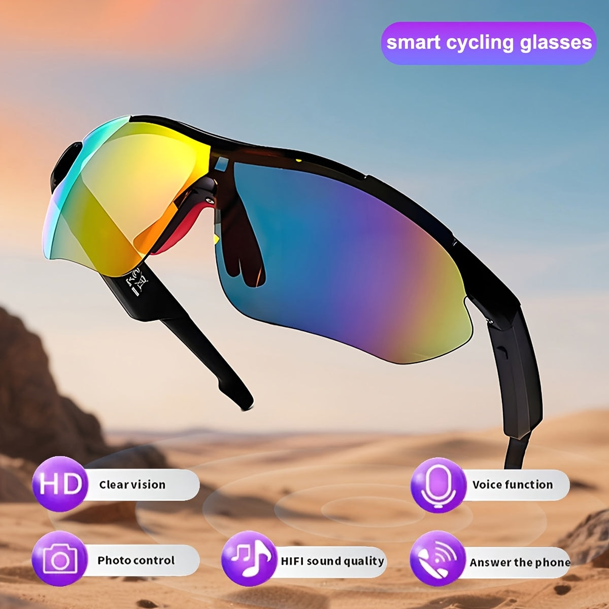 Highway smart glasses, featuring features such as calls, music listening, and AI translation. Equipped with a 110mAh battery and magnetic fast charging, they offer all-round protection and are fully compatible for road vehicles, travel, and more - essent