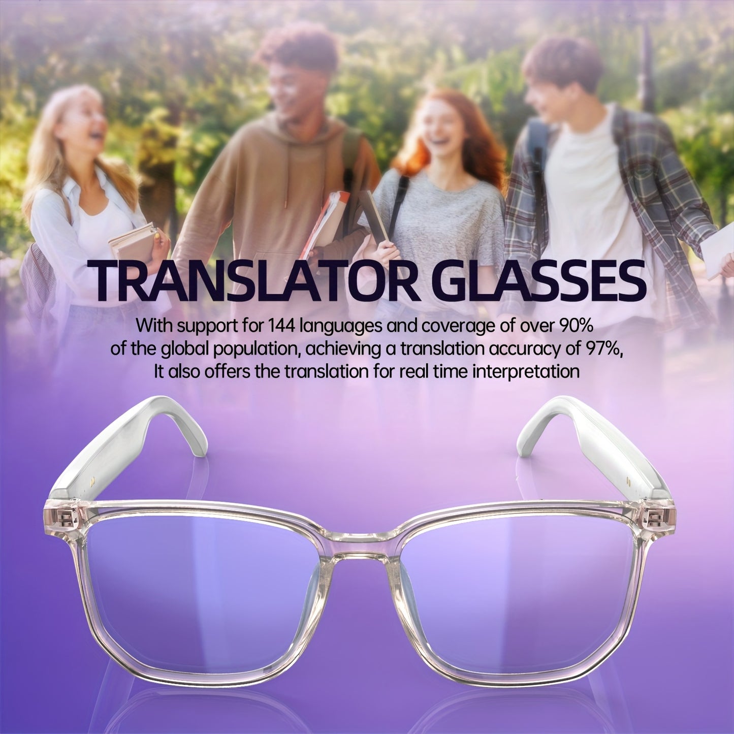 LIFEBEE Smart Glasses, Smart glasses with 144 Languages Smart Glasses Lenses Low Latency Audio Built-in Mic Speakers AI Voice Assistant Support IOS/Android