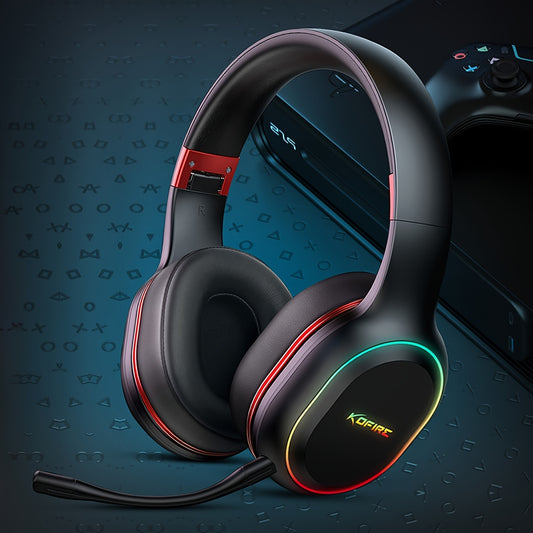 KOFIRE 2.4GHz/Wireless Gaming Headset, Wireless Gaming Headset for Nintendo Switch, PC, PS5, PS4, Vibration Feedback Over Ear Headphones with Noise Cancelling Mic, LED Light - Black