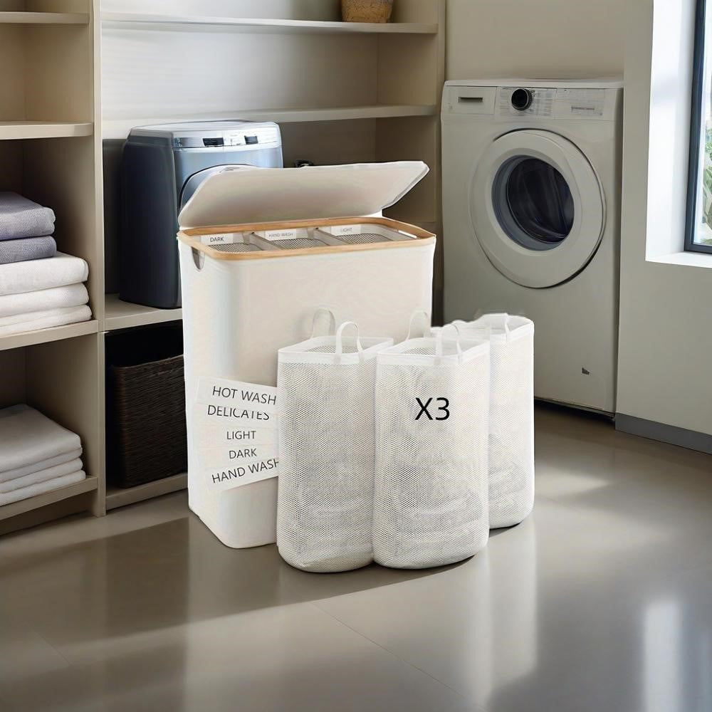 Extra Large Laundry Basket Hamper - Heavy-Duty Fabric Laundry Sorting Bin with Lid, 42.27-Gallon (160L) Capacity, Foldable Design, 3 Internal Pockets, Space-Saving Organizer for Home, Laundry Room, Bathroom - Ideal for Large Families & Commercial Use, Ho