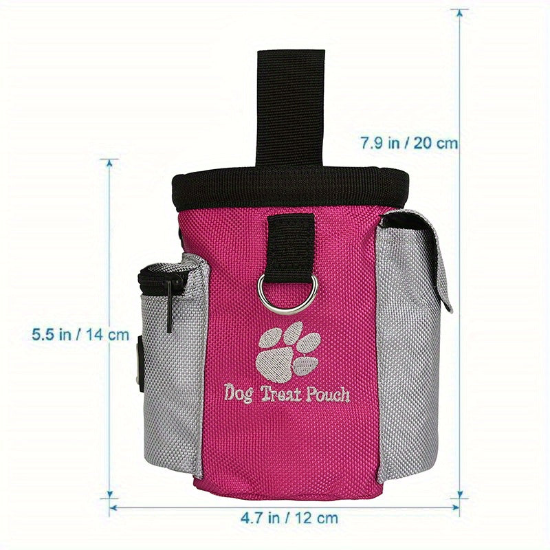 1pc BRAIDOL Large Capacity Dog Training Pouch with Built-in Garbage Bag Dispenser, Durable Polyester Clip & Hook Design, Paw Print Pattern - Easy to Carry Feeding Pouch for Dog Trainers & Pet Owners (Blue, Black, Rose), Dog Training Bag, Secure Zipper Cl