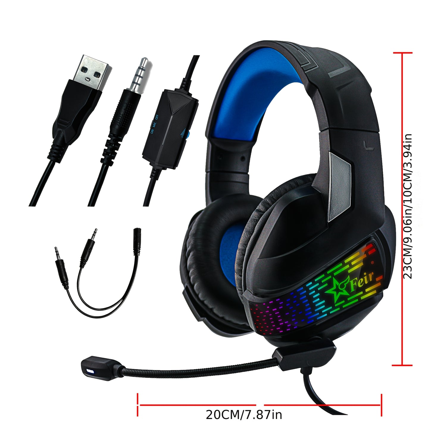 RGB Gaming Headset F03 - 360° Microphone, Adaptive Headband, Bass Surround, Soft Memory Ear Cushions - Compatible with PC, Laptop, Mac, PS4, PS5, Xbox One, Xbox Series