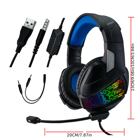 RGB Gaming Headset F03 - 360° Microphone, Adaptive Headband, Bass Surround, Soft Memory Ear Cushions - Compatible with PC, Laptop, Mac, PS4, PS5, Xbox One, Xbox Series