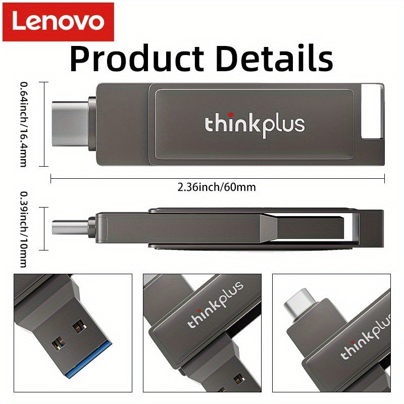 LENOVO USB3.2 High Speed Flash Drive, Four Capacity Options, Zinc Alloy Body Memory Stick, Rugged and Durable, Dual Interface Design USB Flash Drive, Compatible with a Wide Variety of Devices Such as Mobile Phones, Computers, Stereos, Televisions and Mor