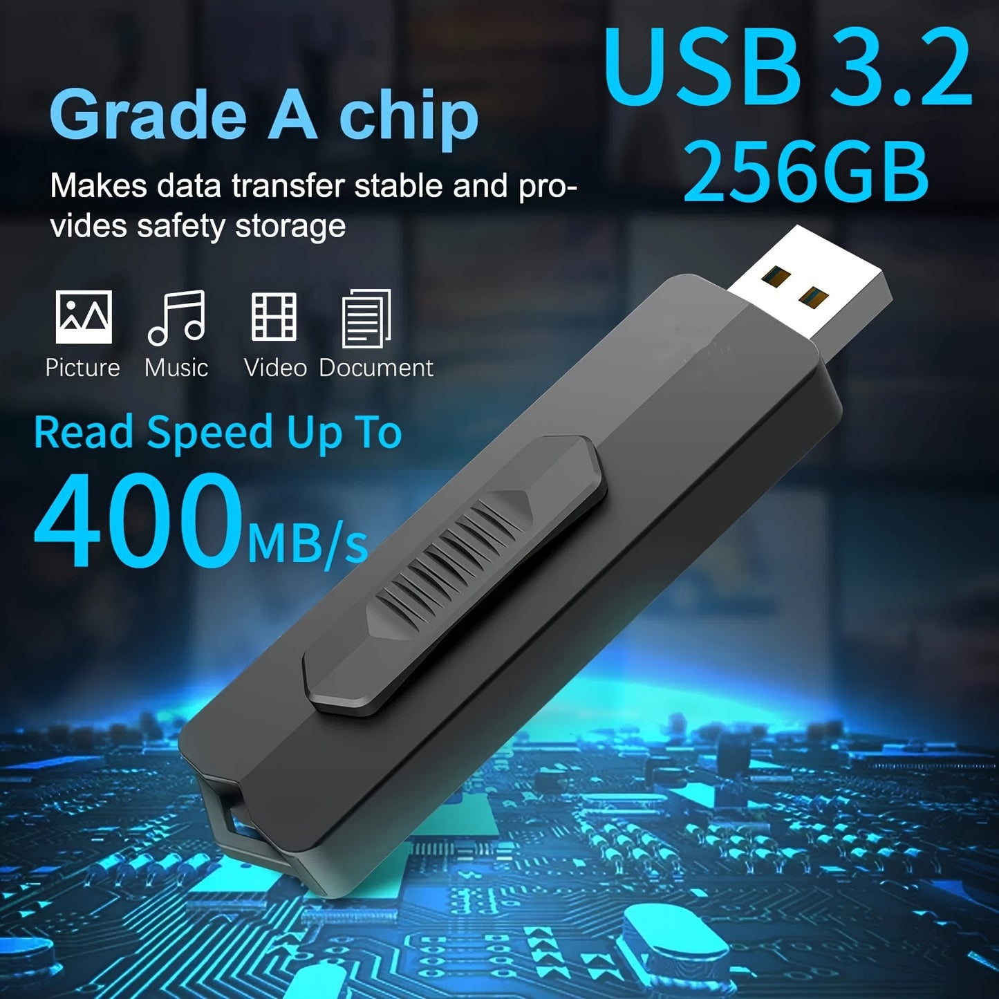 KOOTION USB 3.2 Flash Drive 256GB, 400MB/s Super Speed Flash Drive, USB 3.2 Gen 2 Solid State Drive, Retractable Thumb Drive, Metal Memory Stick, Portable Jump Drive