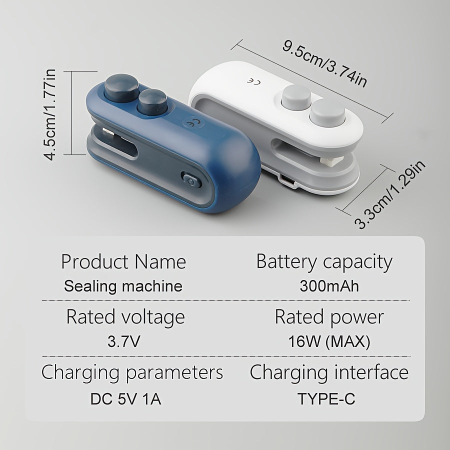 1pc Snack Packaging Bag Sealer with Built-In Magnetic USB Rechargeable Battery, Portable Mini Sealer for Picnic And Travel, Hand Press Plastic Sealing Machine, Bag Closure Magic Tool, Potato Chip Bag, Cookie Bag, Snack Bag, Suitable for Resealing, Comes