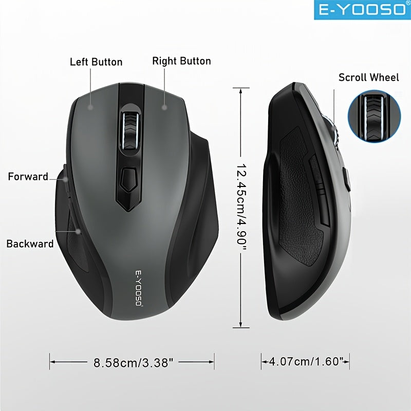 E-YOOSO 1pc 2.4G Wireless Mouse with Micro (Nano) Receiver Mouse Supports Power Saving Mode And Low Battery Reminder Function, Standby And Sleep Function, Plug And Play for Laptop, Desktop Computer, Office Mouse, Gaming Mouse, Ergonomic Mouse (Without Ba