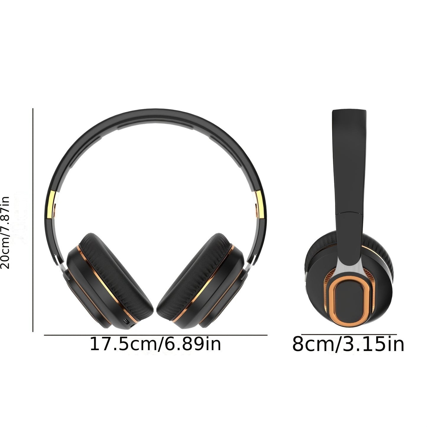STONEGO Foldable Over-Ear Wireless Headset with HIFI Sound & Built-in Microphone, Wireless Gaming Headphones for PC, Type-C Charging, Comfortable Cushioned Ear Pads, Black & Golden Design