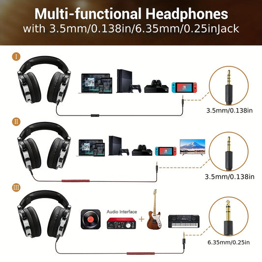 OneOdio Wired Over-Ear Headphones High-Resolution Recording Studio Monitor and Mixing DJ Stereo Headset with Noise-Cancelling Earcups, Featuring 50mm Drivers and 1/4" to 3.5mm Adapter Jack for AMP Computer Podcast Keyboard Guitar Laptop