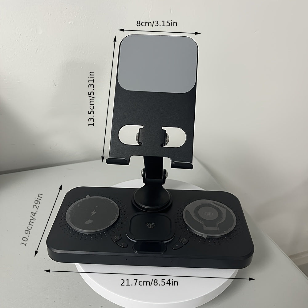 6in 1 Multiple Devices Fast Wireless Charger Pad with Clock Night Light Mobile Phone Tablet Holder Stand Wireless Charging Station for iPhone 16 15 14 13 12 11 X XR XS Pro Max Mini for Apple Watch for iwatch 10 9 8 7 6 5 4 Ultra SE for iPad